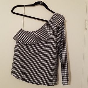 One shoulder gingham blouse! Worn once!